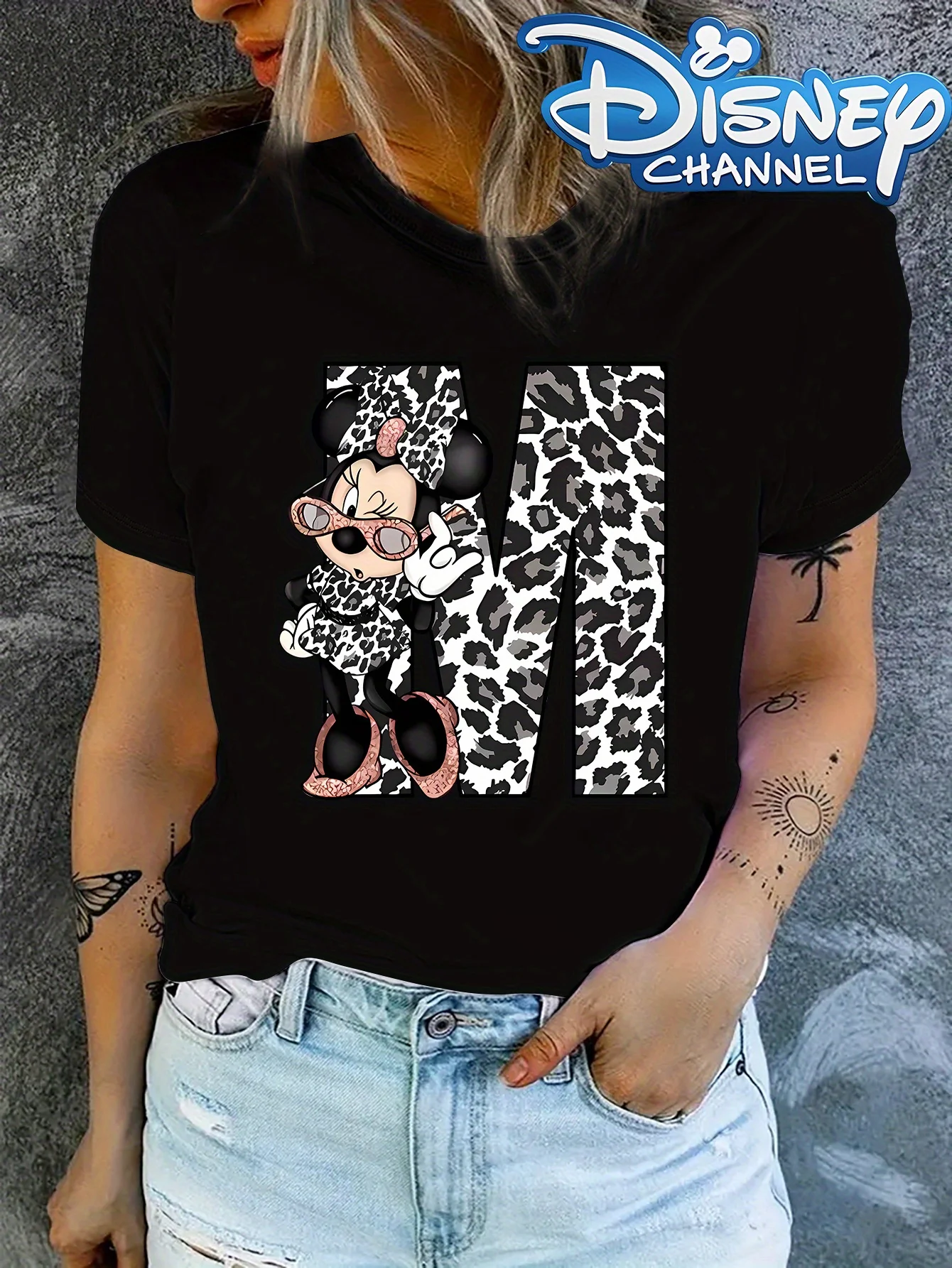 

Креативная женская футболка с принтом M-liter и Минни Маус, летняя повседневная футболка с круглым вырезом