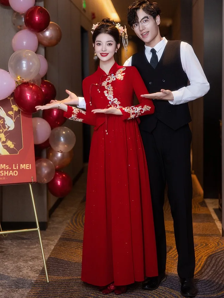 

Chinese Sle Wedding Dr for Pregnant Women High Waist A-Line Skirt Materni Suit Matrimony Ceremony Evening Gown