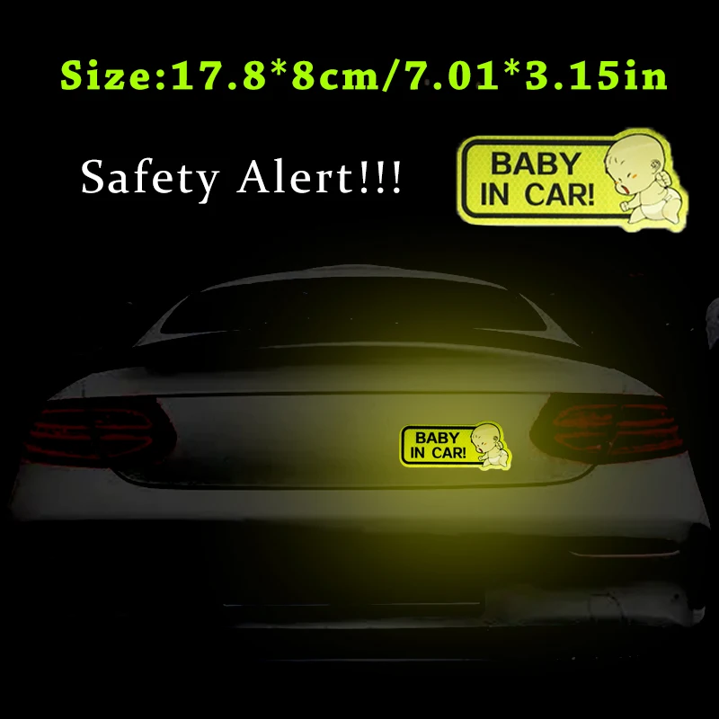 1pc Car Bumper Reflective Safety Strip Stickers Baby in Car Pattern Car Reflective Sticker Reflective Warning Safety Tape