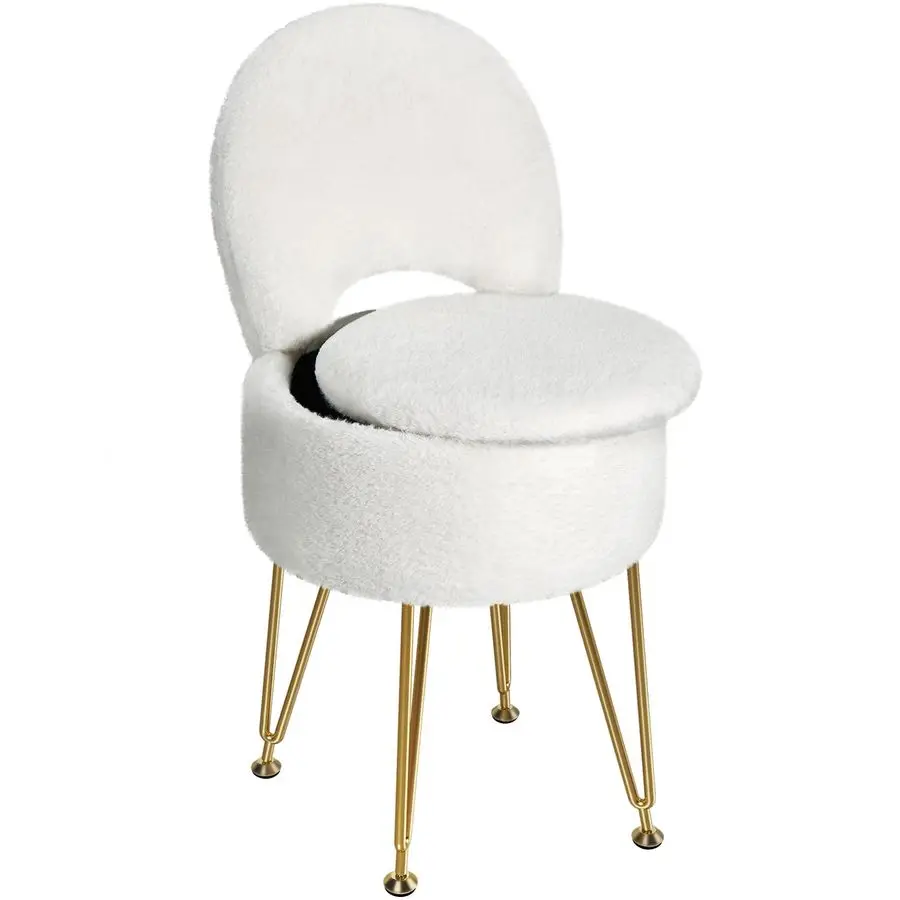 

Small Vanity Stool Chair with Storage and Folding Back, 13 x 13 x 17.7 Faux Fur Soft Ottoman for Teenager, 4 Metal Customizable