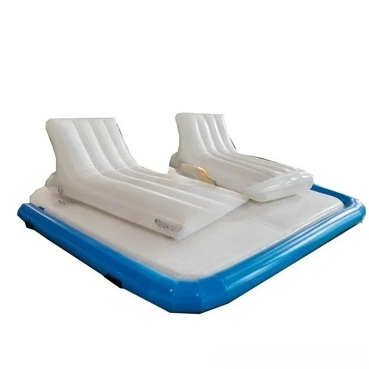 

Inflatable Pool Floating Lounge Inflatable Floating Island Chaise Lounger With Cup Holders and Boarding Platform