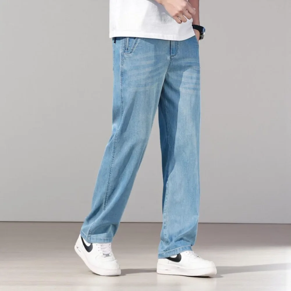 بنطال جينز رجالي نحيف من قماش الدنيم كاجوال قابل للتمدد، ملابس الشارع الشهير، هدية عصرية له