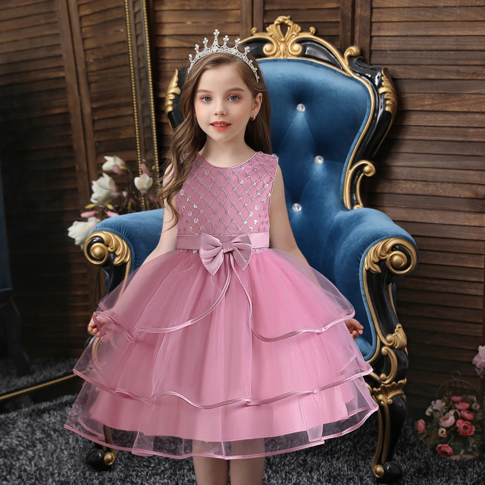 Sleeveless Sequins Children\'s dress princess skirt Flower Girl Birthday catwalk Performance dress puffy cake skirt dress