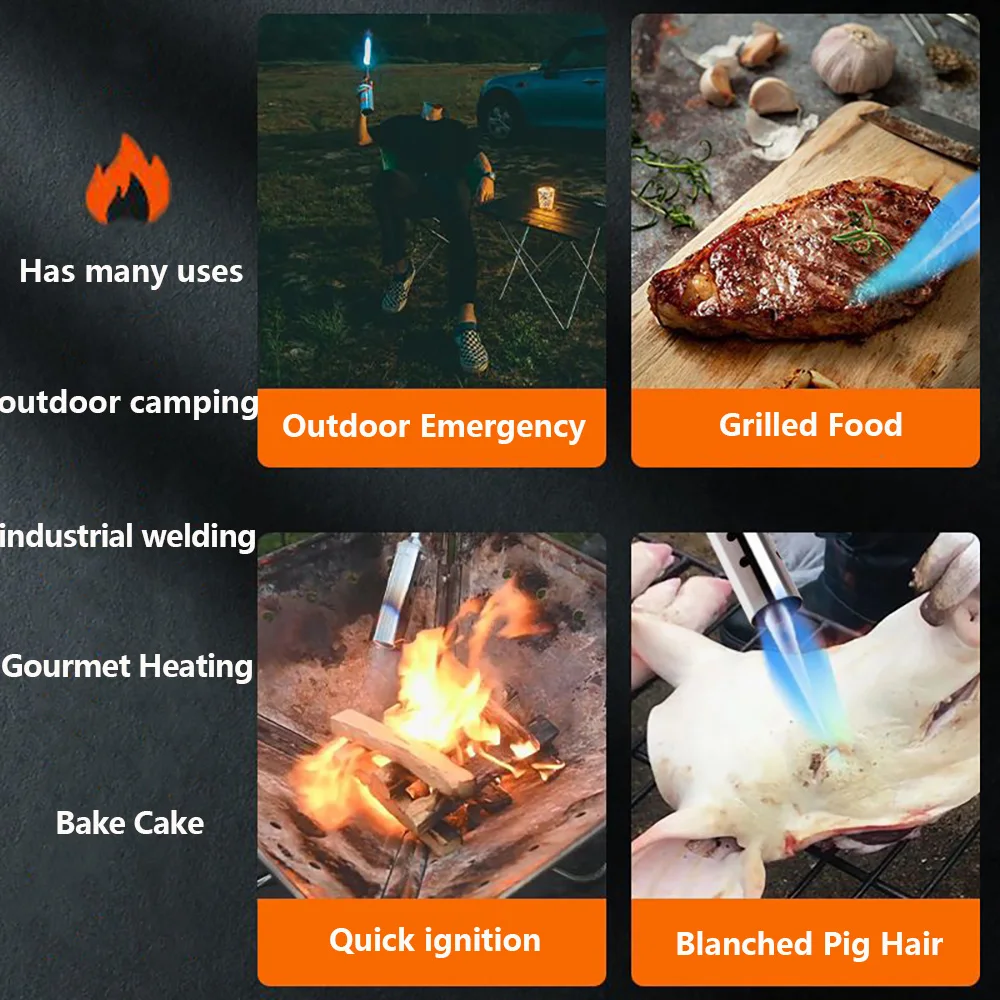 High Quality Stainless Steel Torch 30mm Large Diameter 1500ยฐ High Temperature Portable Multifunction Outdoor Camping Barbecue