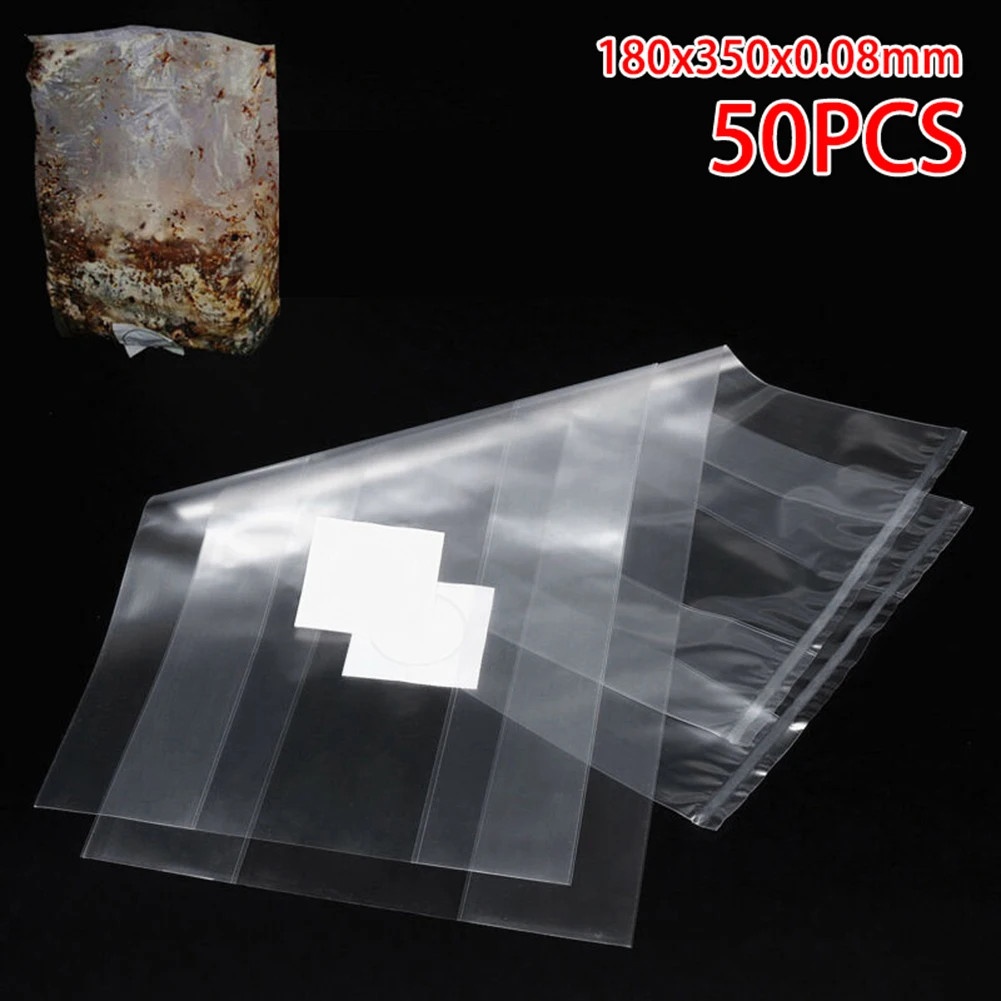 50PCS PVC Mushroom Spawn Grow Bag Pre Sealable High Temperature Resistance 180×350×0.08mm Plant Bags Garden Breeding Supplies