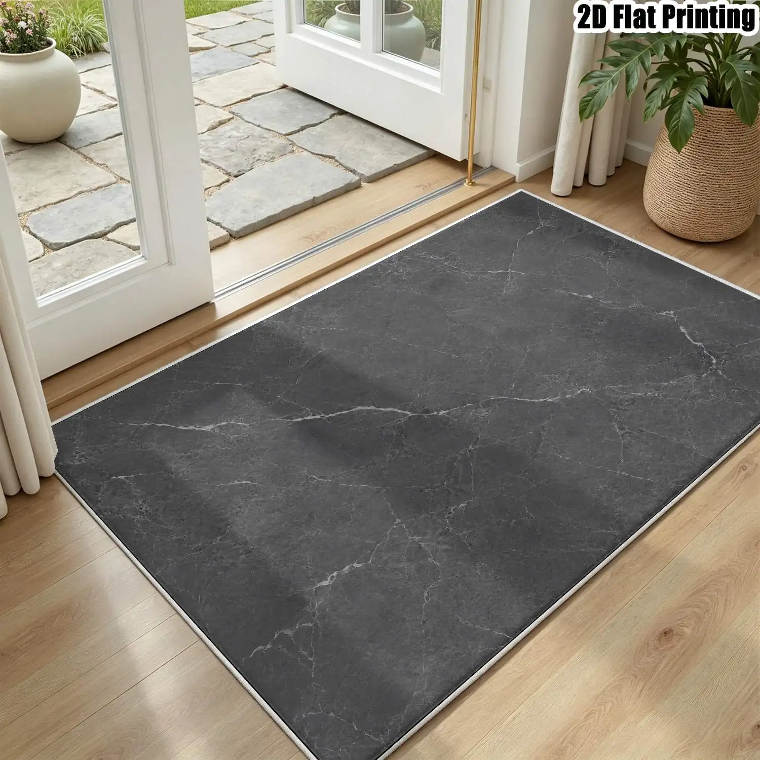 1Pc 2D Printed Velvet Marble Texture Carpet, Nordic/Instagram/Modern Minimalist/European/Retro Style, Machine Washable, Multi-Size, for Entrance, Dining, Foyer, Bedroom, Study, Living Room Home Decor