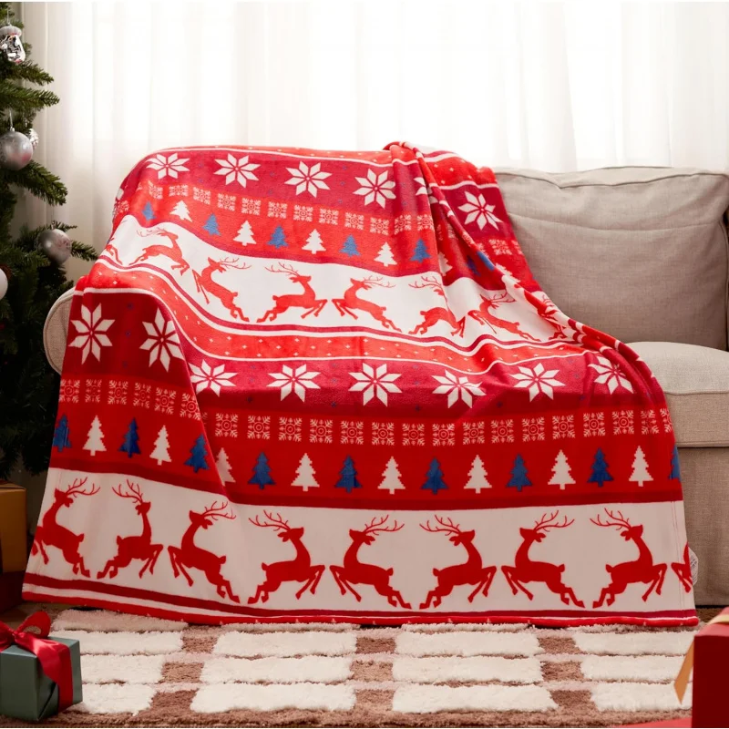 Christmas flannel blanket, holiday decoration, throwing blanket, winter sofa, comfortable cover blanket, 80INX60IN