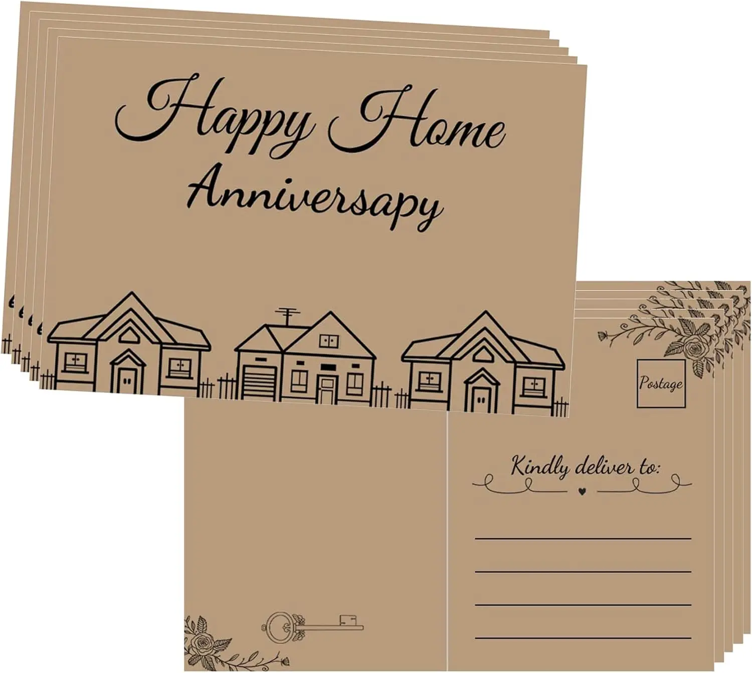 

Happy Home Anniversary Realtor Cards Greeting House Postcards 25Pcs Houseiversary Card Real Estate Thank You Notes (Kraft)