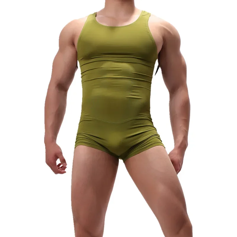 Sexy Mens Undershirts One-piece Leotard Sport Bodysuit Jumpsuit Swimwear Wrestling Singlet Underwear Boxer Shorts U convex Pouch