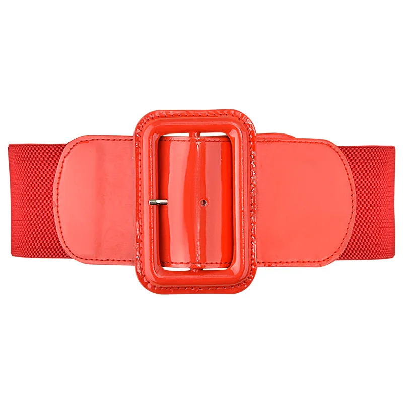 Neues Design, breit, 7,5 cm, Taillenabdeckung, Damen, Blau, Orange, Gürtel, enger Pullover, Mantel, Kleid, Stretch, gelbes Metall, quadratische Schnalle, elastisch – Detail 4
