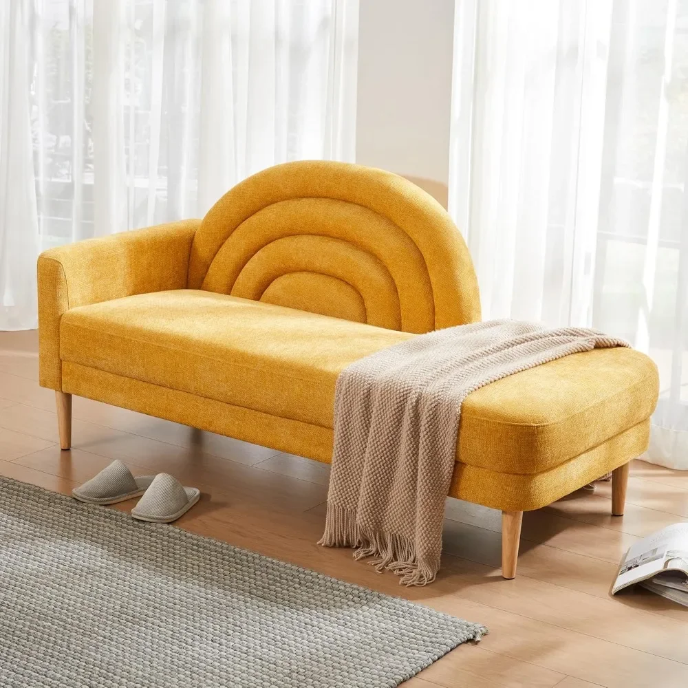 

31.5" Chaise Lounge Chair Indoor with Arc Backrest & Right Armrest,Upholstered Linen Fabric,Lounge Sofa for Living Room, Bedroom