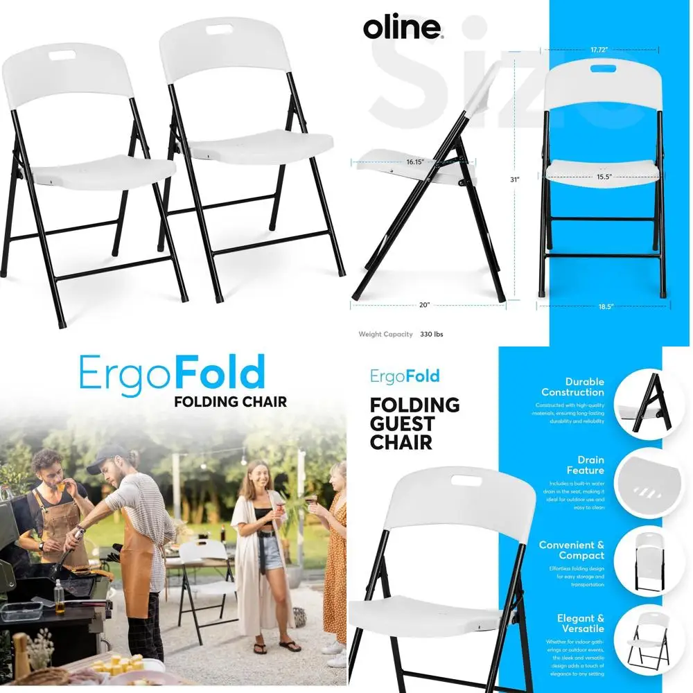 Weiße stapelbare Kunststoff-Klappstühle für den Innen- und Außenbereich, 350 Pfund Tragkraft, 2er-Pack