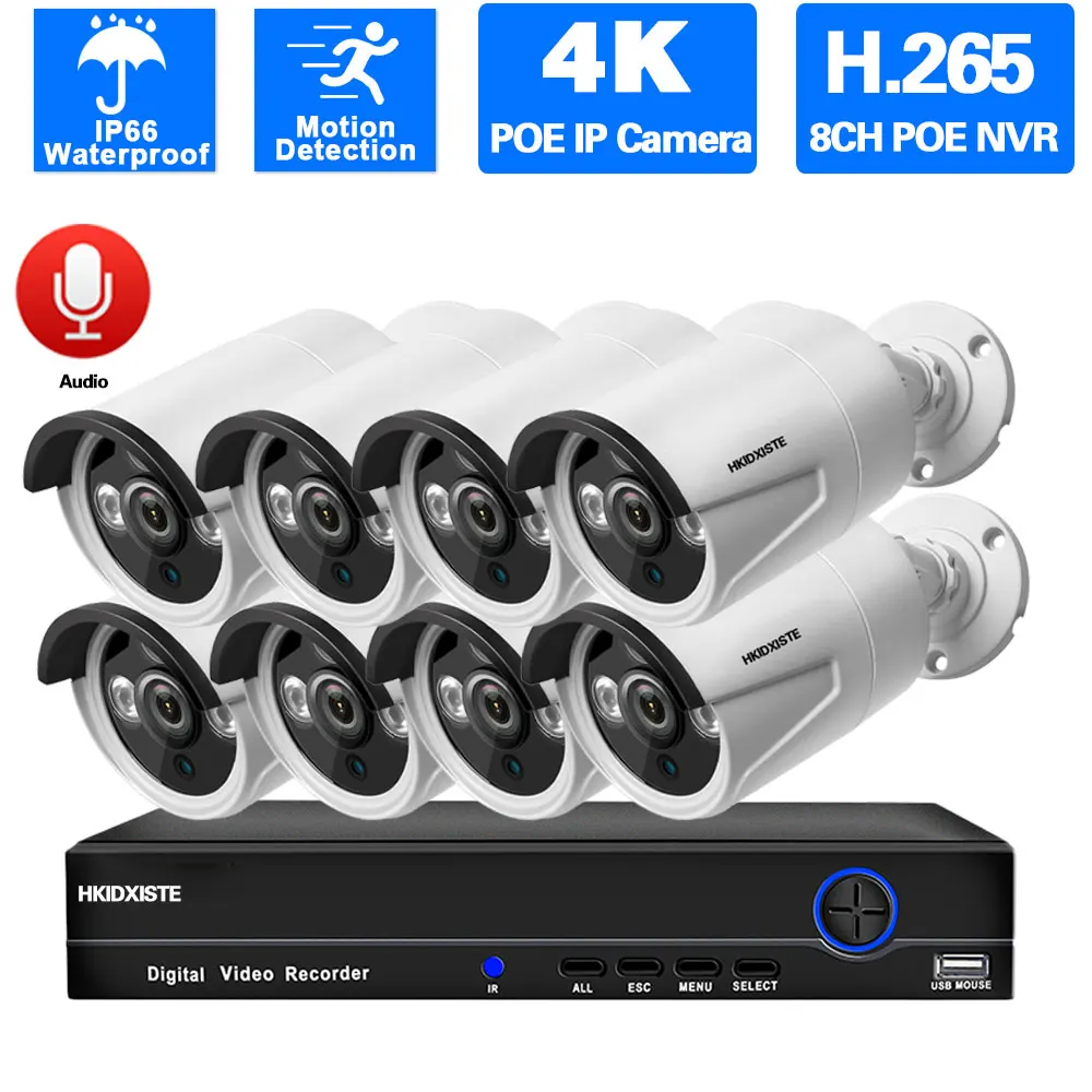 

4K 8CH POE NVR CCTV Camera Security System Kit Outdoor Waterproof Bullet POE Camera Video Surveillance System Kit 8MP IP Cam Set