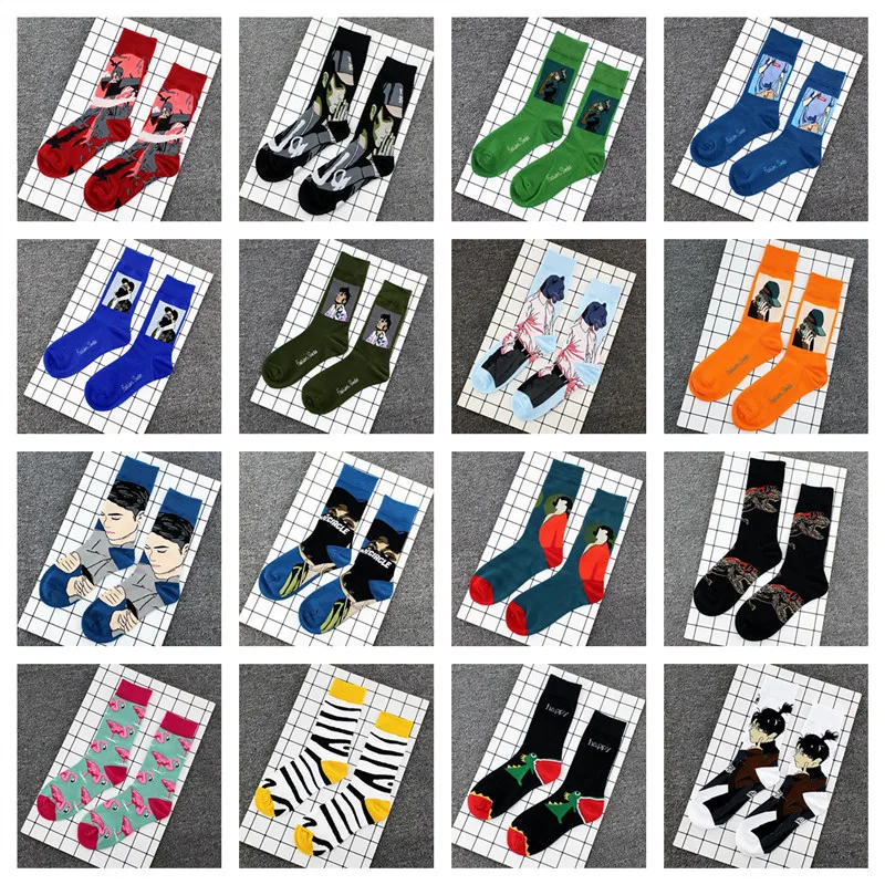 1 pair Fashion Harajuku High Quality Creative cartoon skarpety sewing pattern  funny  men and women personality anime socks