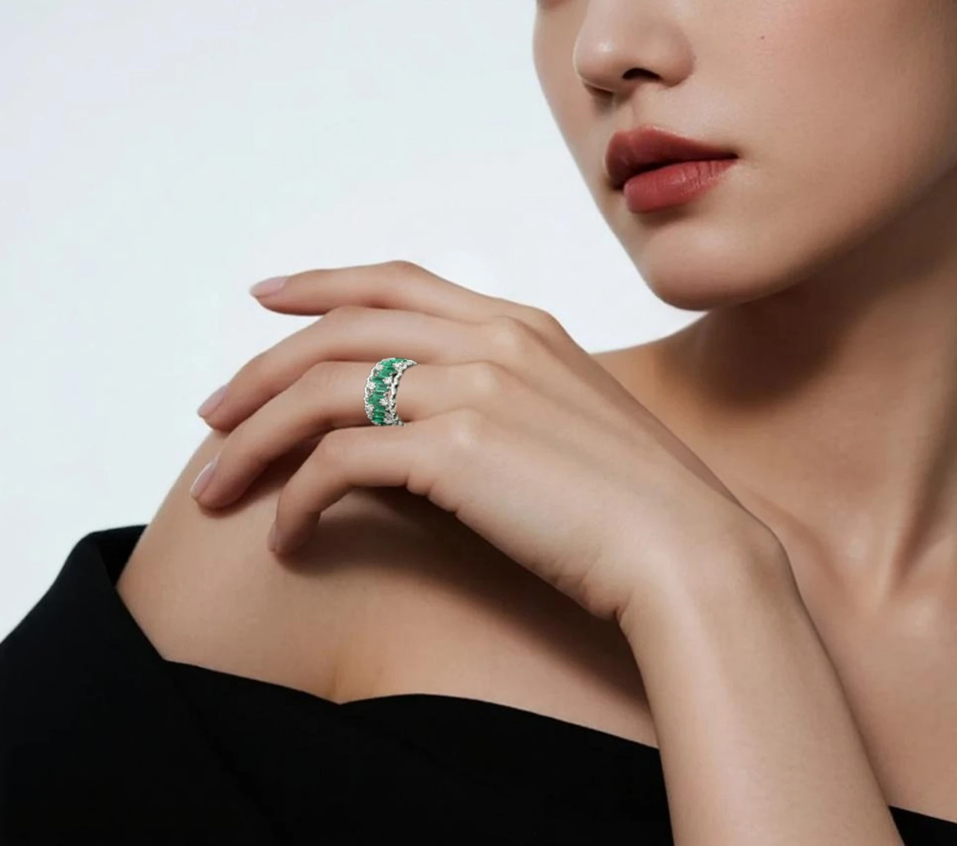 Lab-Grown Emerald ArtDeco Hollow Statement Cocktail Ring 925 Sterling Silver Fine Jewelry Engagement Daily Anniversary For Women