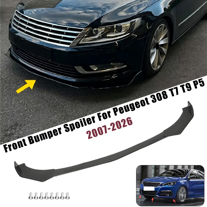 Sport Front Bumper Splitter Spoiler Lip For Peugeot 308 T7 T9 P5 2007-2026 5Pcs Adjustable Sectional Car Tuning Body Kit