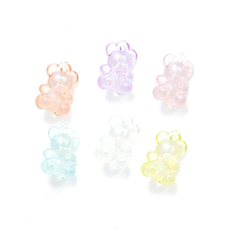 30Pcs Acrylic Mini Bear Pendant Jelly Colored Mermaid  Hole Transparent Beads For DIY Handmade Earrings Bracelet Accessories