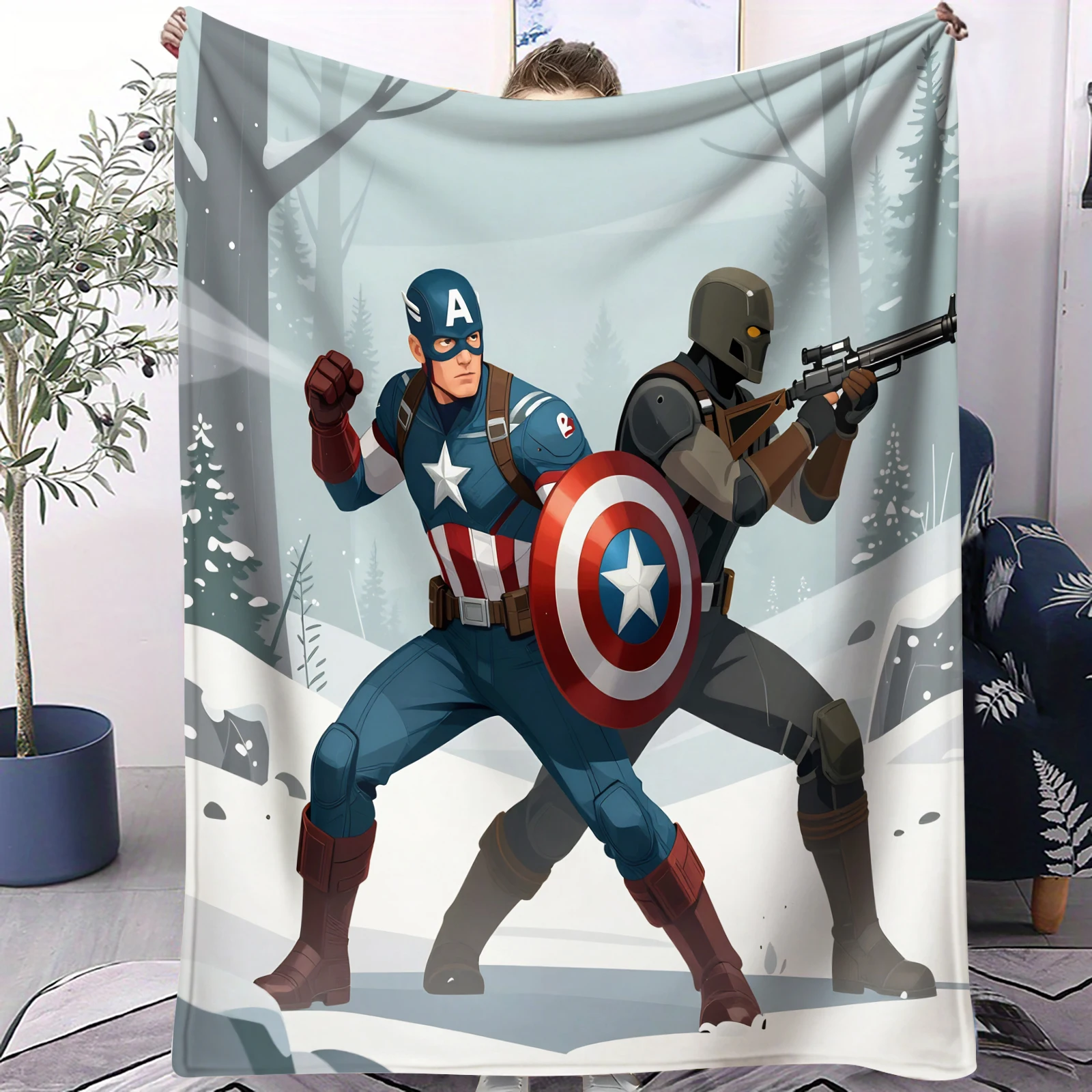 

Плюшевое одеяло Marvel Captain America Tactical Team, приятное для кожи, не скатывается, для детской комнаты, общежития, подарок для детей, любящих супергероев