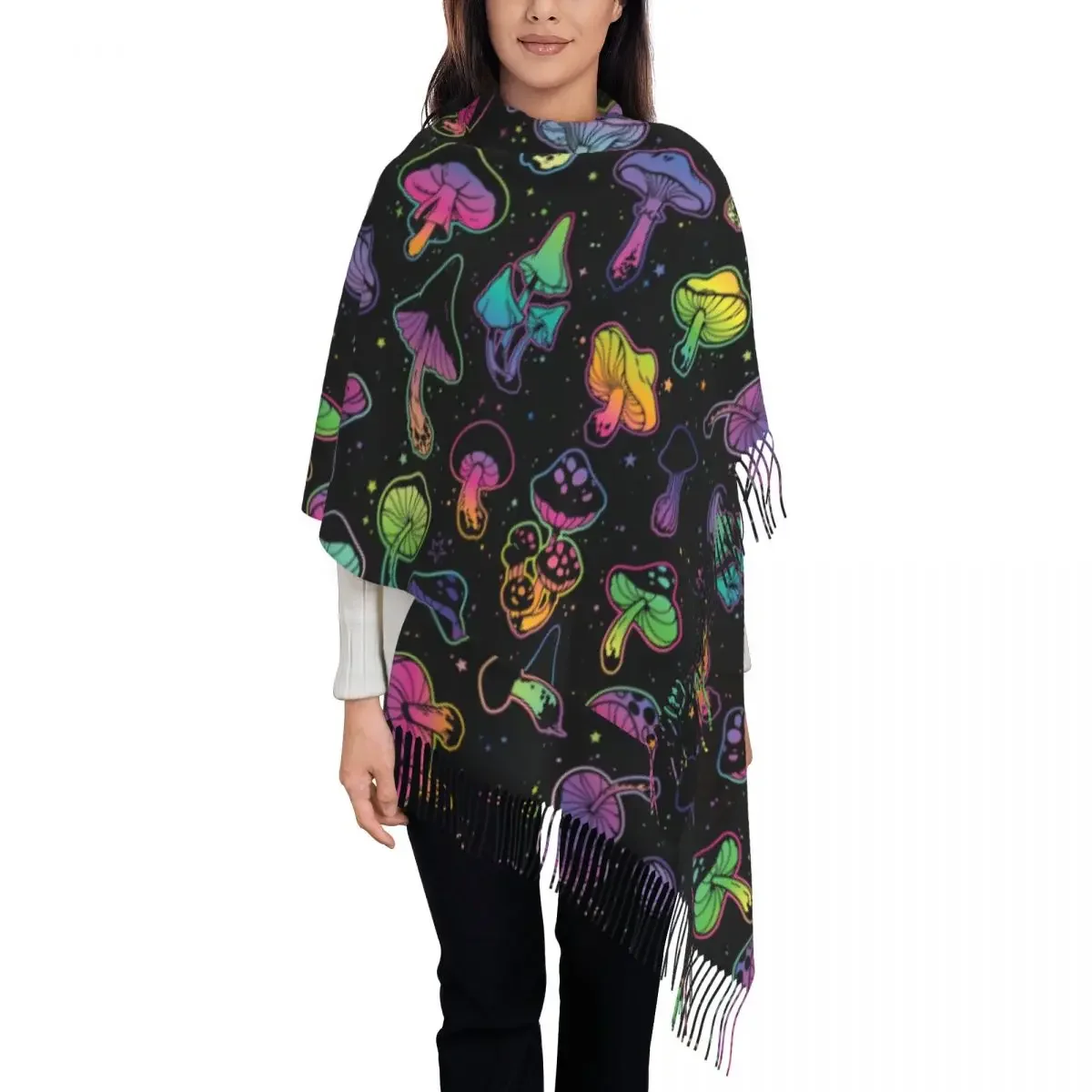 

Psychedelic Magic Mushrooms Scarf Wrap for Women Long Winter Warm Tassel Shawl Unisex Scarves