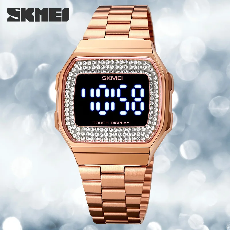 Rose Gold Sliver Watch Women Ladies Quartz Wristwatch Digital Dial Square Sport Clock Fashion Full Diamond Stainless Steel Reloj