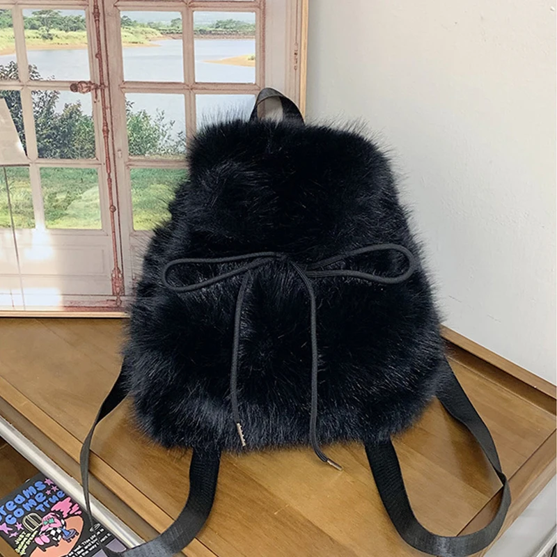 

Роскошный мягкий плюшевый женский рюкзак, зимняя однотонная пушистая сумка на плечо, модная женская школьная сумка для женщин