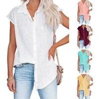 Summer Solid Cotton Linen Shirt Women's Clothing Casual Short Sleeve Tops Tee Ladies T-Shirts Blusas Thin Loose T Shirt Woman