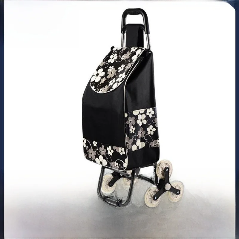 stainless-steel-hand-pulled-shopping-cart-with-stair-climbing-three-wheel-stackable-vegetable-buying-small-pull-car