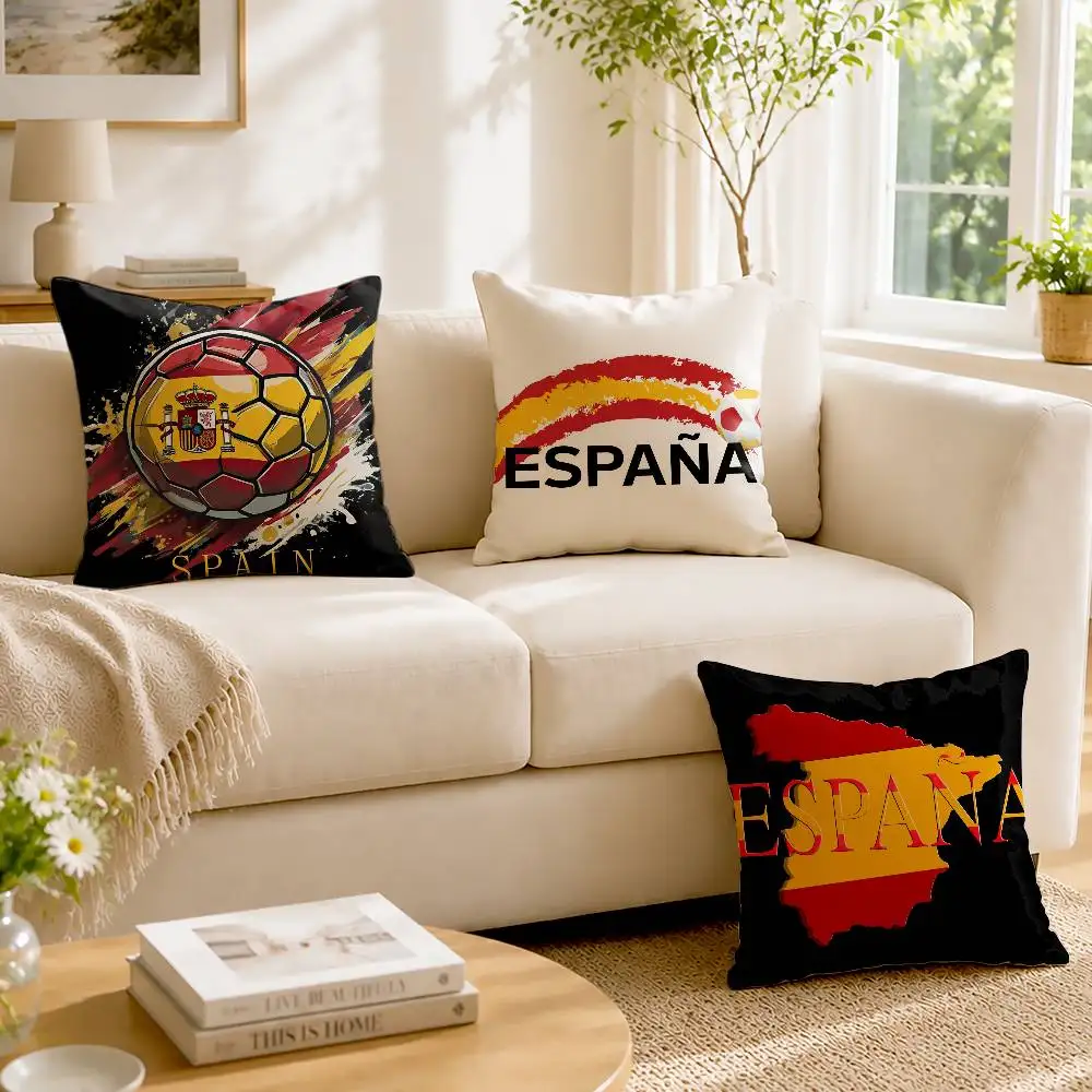 Funda de almohada cuadrada personalizable con diseño de bandera de España, funda de cojín decorativa para sofá y dormitorio con estampado de doble cara