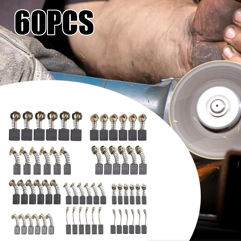 60Pcs Carbon Brush Kit for Electric Power Tool Motor Replacement Carbon Brushes for Angle Grinders Drills Saws Ideal Repair
