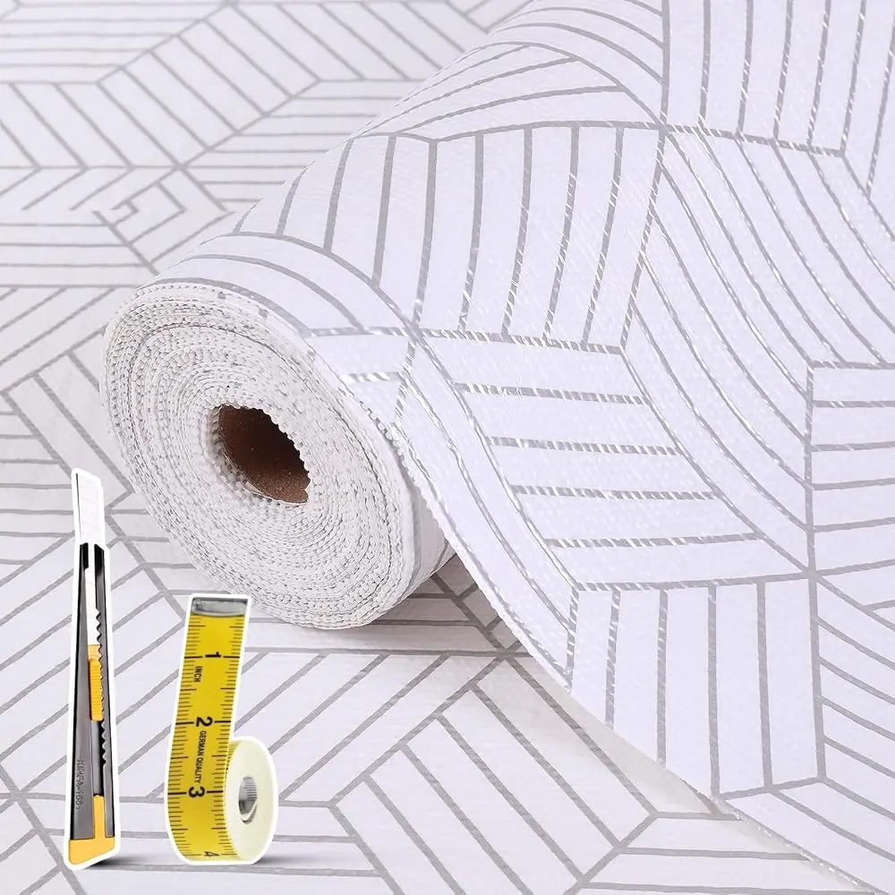 

Shelf Liners For Kitchen Cabinets 12In X 20Ft, Non Adhesive Cabinet Liner Strong Non-Slip Thickened Silver Geometric Easy To