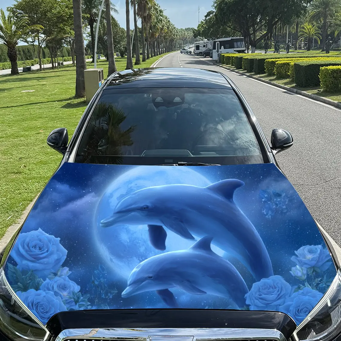 

Healing Blue Dolphins Print car hood stickers, waterproof self-adhesive, scratch resistant, easy to stick, durable car PVC stick