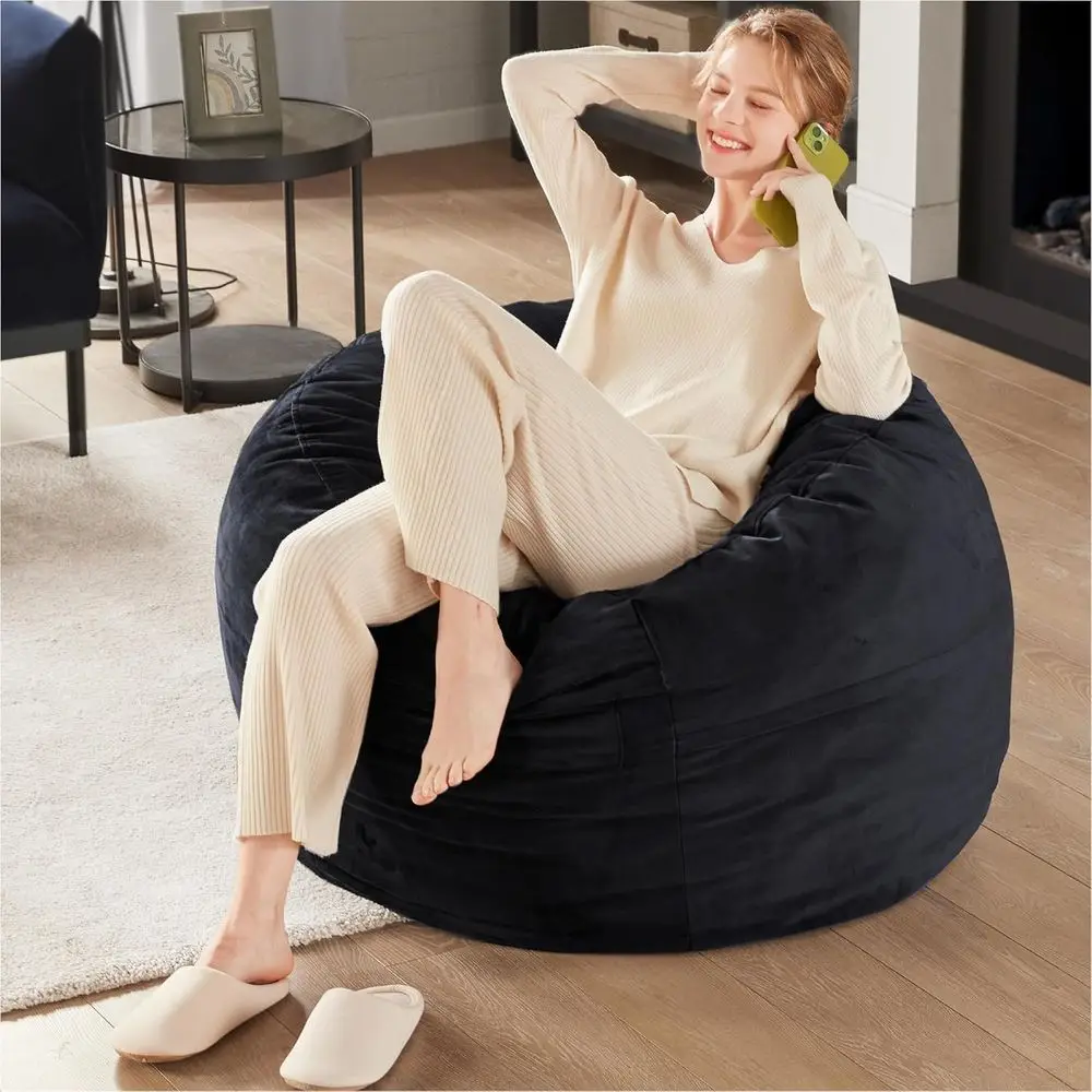 كرسي بين باج أسود قابل للغسل بطول 3 أقدام مع حشو لطلاب الجامعات والكبار #6