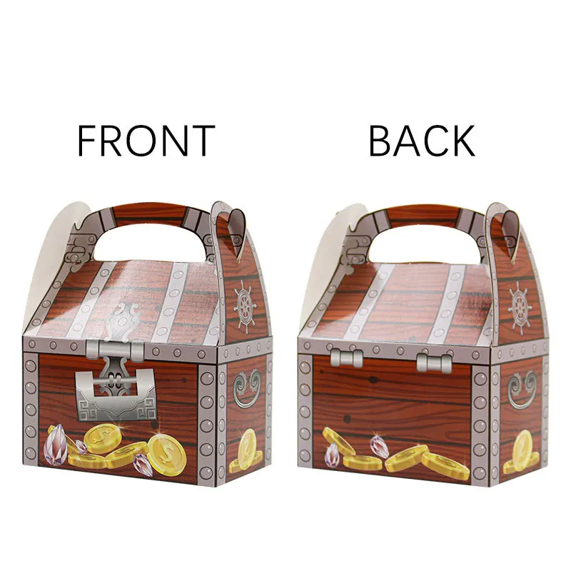 Pirate Treasure Chest Treat Box Paper Cardboard,Decoration Party Favor Goodie Candy Box Grab Bag,Fun Treasure Chest Treat Boxes view 4