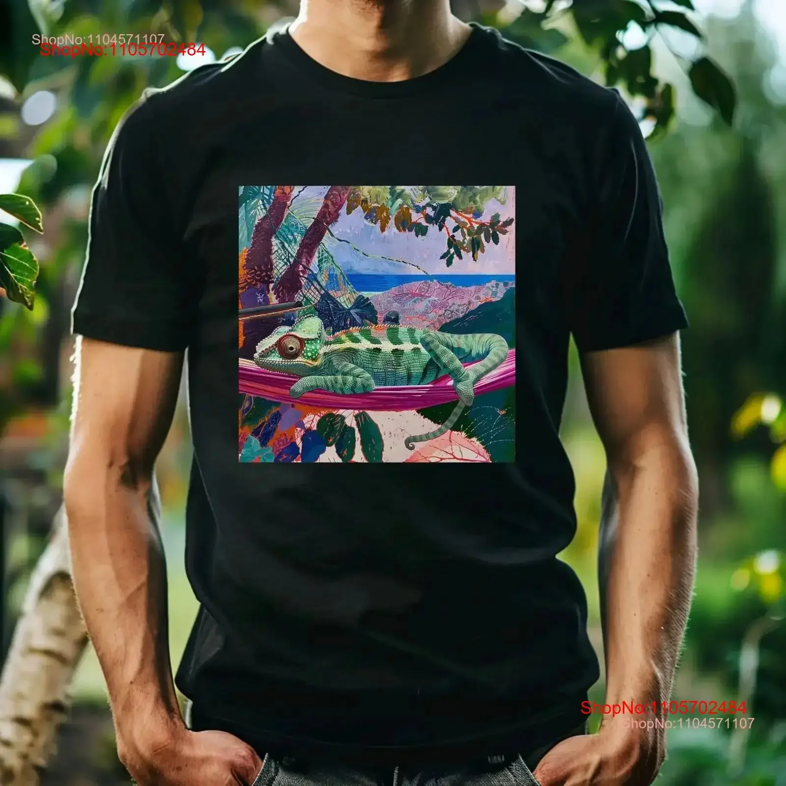 Hanging Chameleon ArT T Shirt Lover Painting Design Casual Animals Idea vintage Washed Breathable Soft homme streetwear Stylish