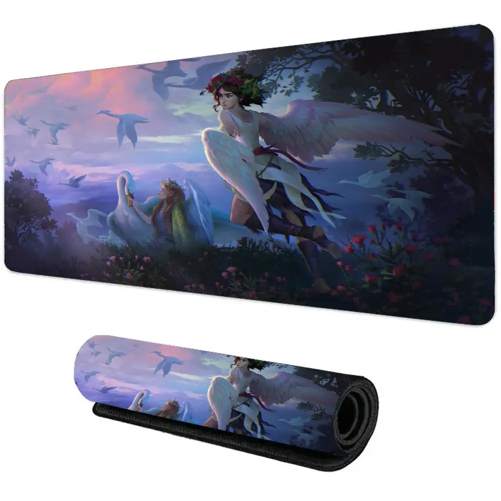 

XXL Large game desk mat, office mouse pad angel purple sky rubber anti-slip rectangular lock carpet PC keyboard accessorys