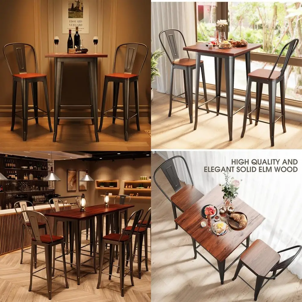 Conjunto compacto de mesa de bar para 2 pessoas com cadeiras e apoio para os pés para cozinha e jantar