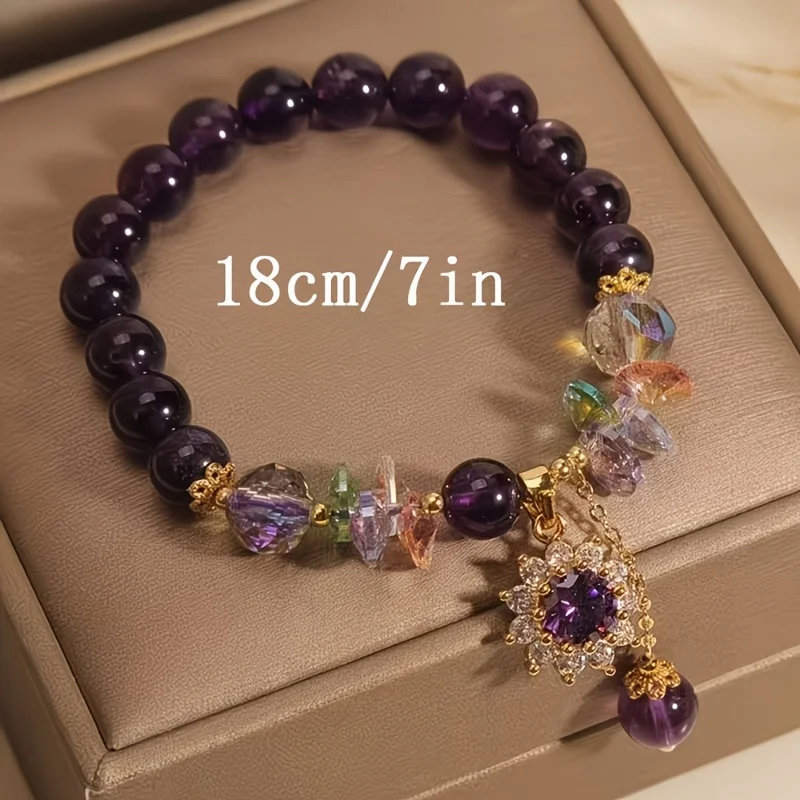 A Purple Natural Bracelet That Heals the soul, Adorned with Fashionable Jewelry in A Purple Hue Adorned with Sunflowers,