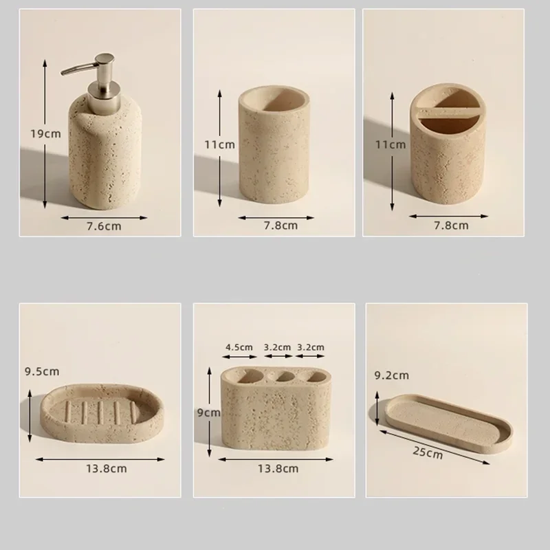 

Limestone Toothbrush Holder with Light Yellow Holes, Soap Dispenser, Bathroom Tray, Natural Marble, Home Decoration Accessories