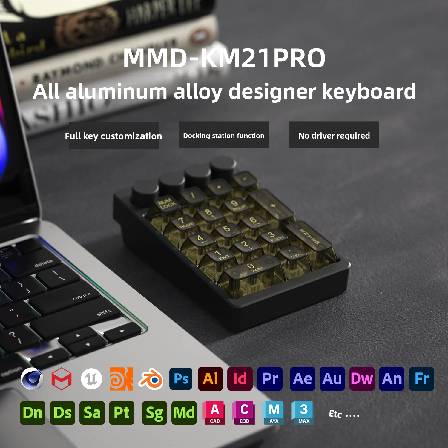 Custom MMD KM21 Ultra Macropad 17 Keys 4 Knobs Hot Swap Aluminum Tri Mode USB C 2.4G BT RGB VIA for Creative Work
