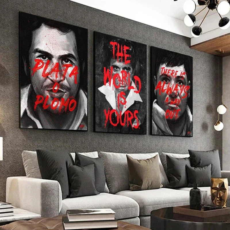 Motivational Canvas Prints Mafia Portrait Painting Gangster Bosses Legends Art Posters Scarface Escobar Godfather Wall Decor #2