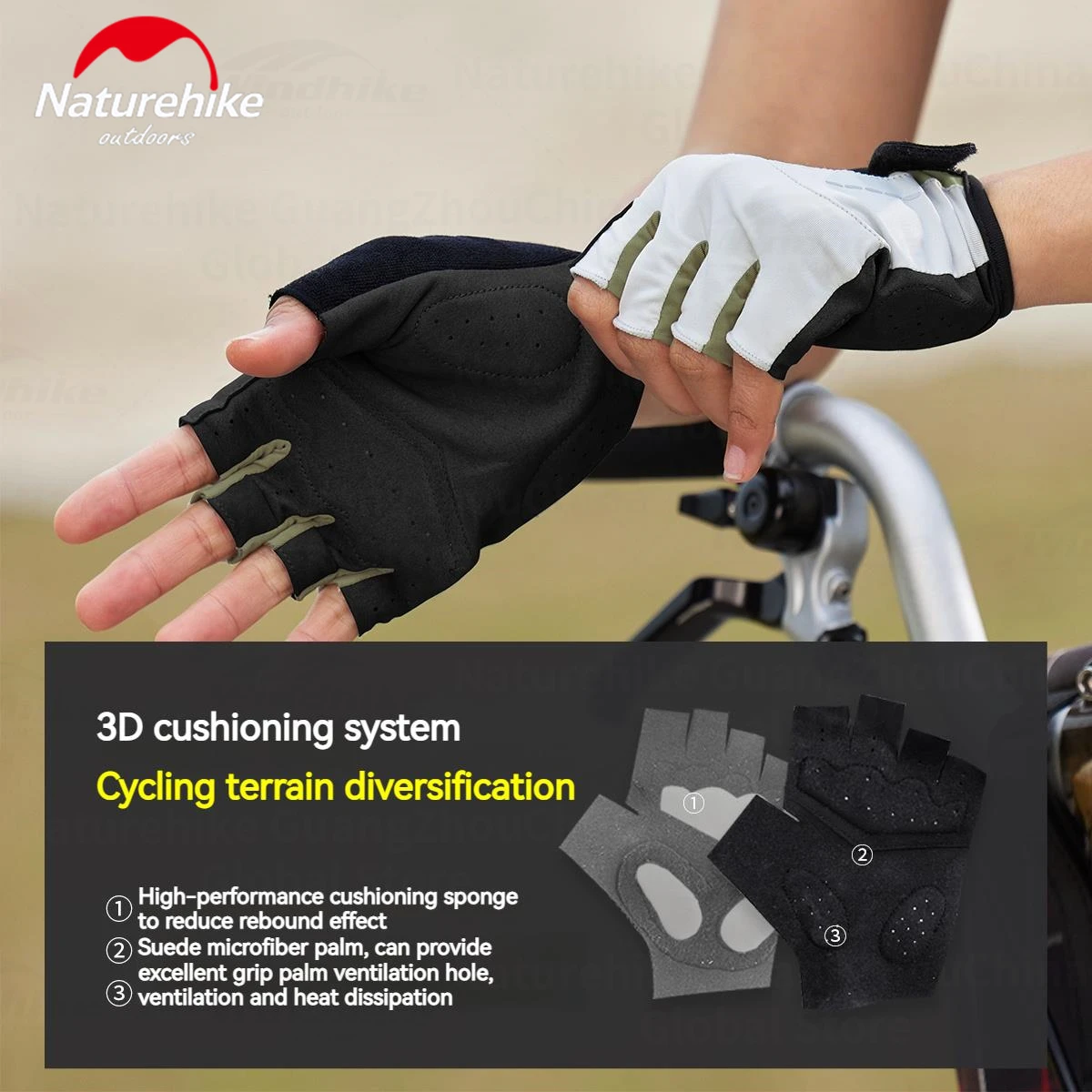 Naturehike-guante de Ciclismo de medio dedo, guantes sin dedos para motocicleta, antideslizantes para montar, deportes de Fitness, absorción de golpes 3D, Verano