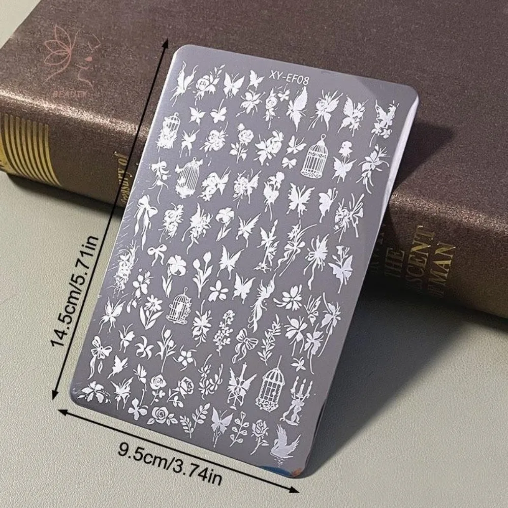 나비 패턴 네일 아트 플레이트 꽃 패턴 재사용 가능한 네일 스탬핑 플레이트 클리어 텍스처 전사 프린팅 템플릿