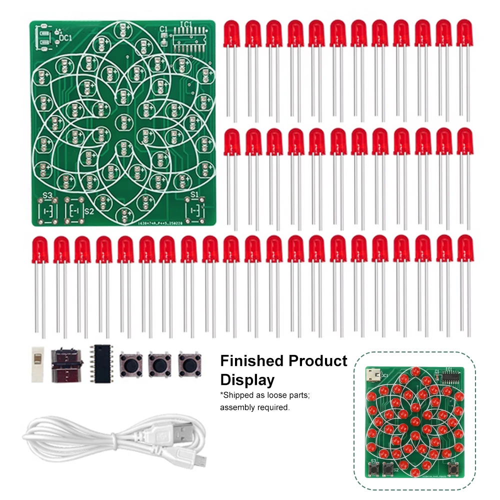 DIY Electronic Kit 43 LED Pattern Module Windmill Flowing Light Board Soldering Project Practice Set for Skills Training