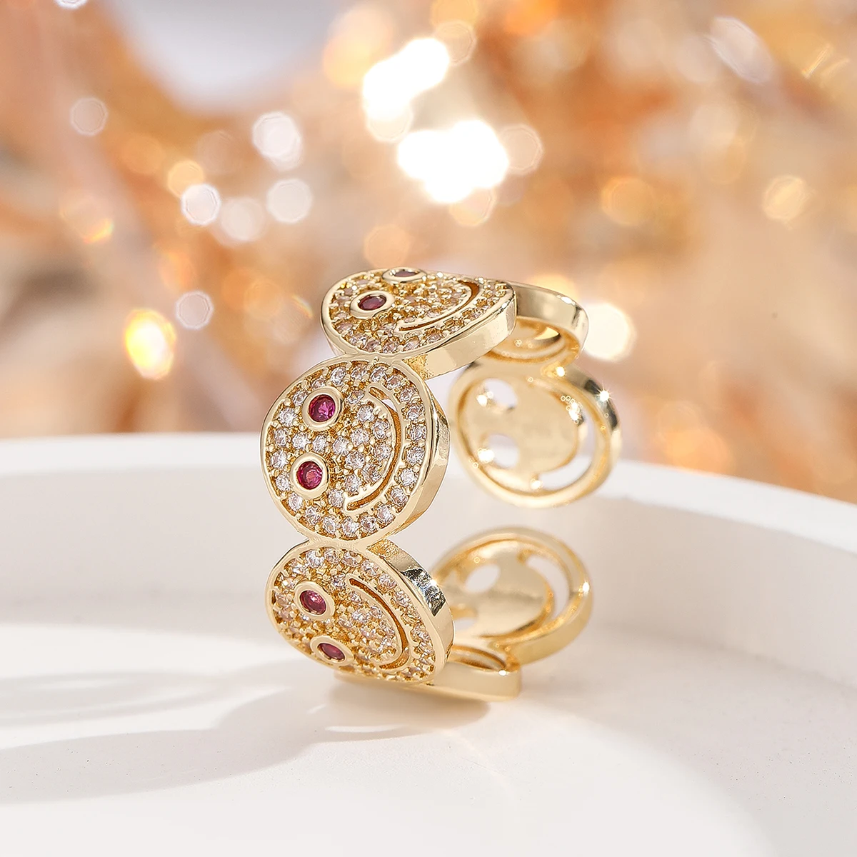 1pc Smiley Face Open Ring Inlaid With Zircon, High-End Fashion And Simple, A Commemorative Gift For Girls