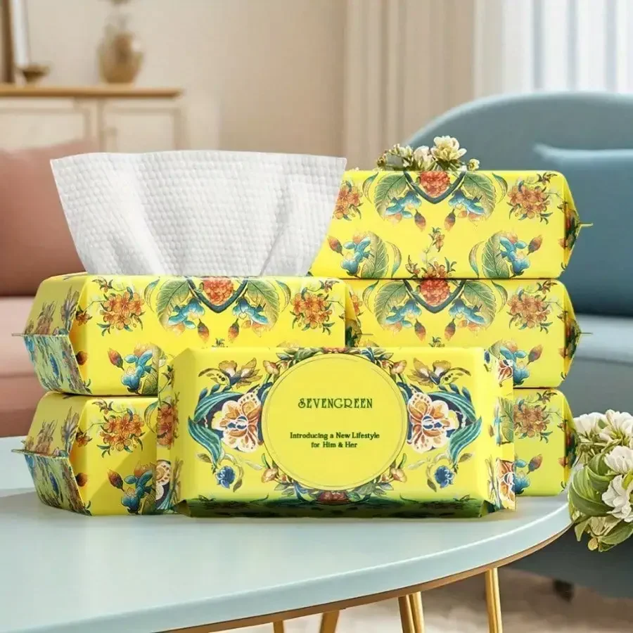

2025 new yellow floral disposable facial cleansing towel, tissue for deep cleaning, facial tissue for cleaning,