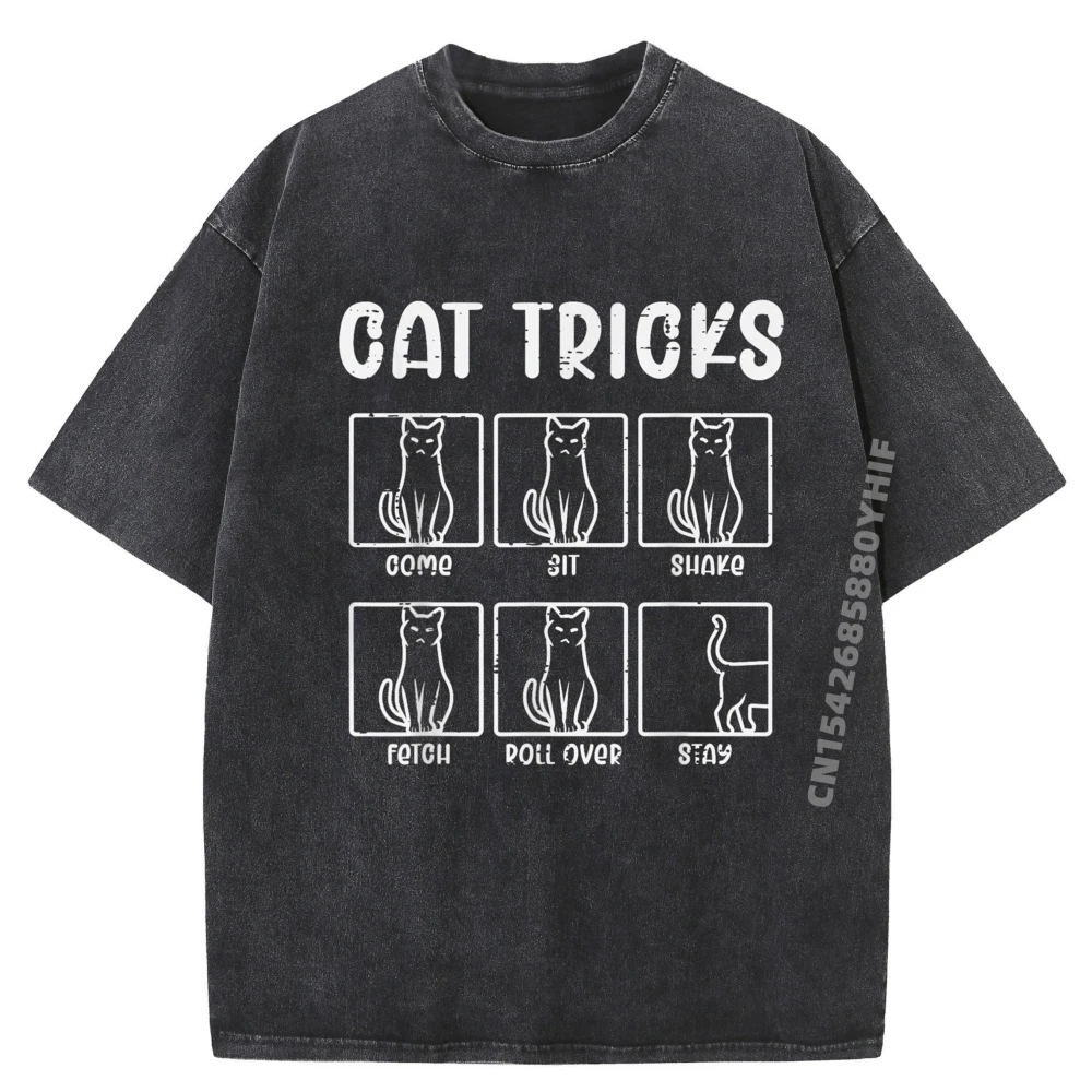 

Gift Cat Tricks Funny Feline Cat Tops & Tees Graphic Tees Mens Streetwear Washed T Shirts Party Tops Tees
