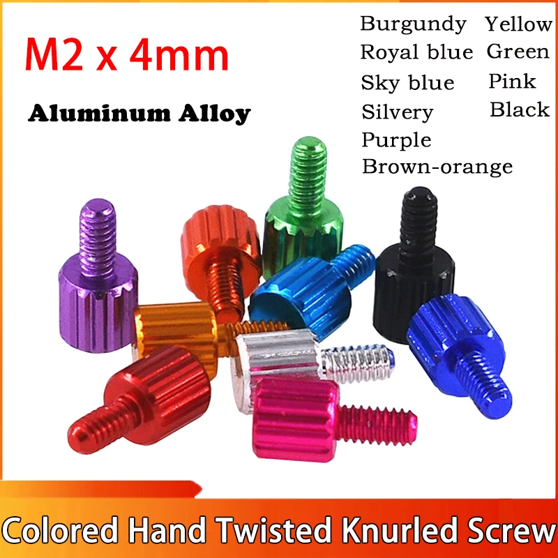 M2x4mm Aluminum Alloy Hand Twisted Knurled Shock Absorber Screw Burgundy/Royal blue /Sky blue /Silvery/Purple/Brown-orange