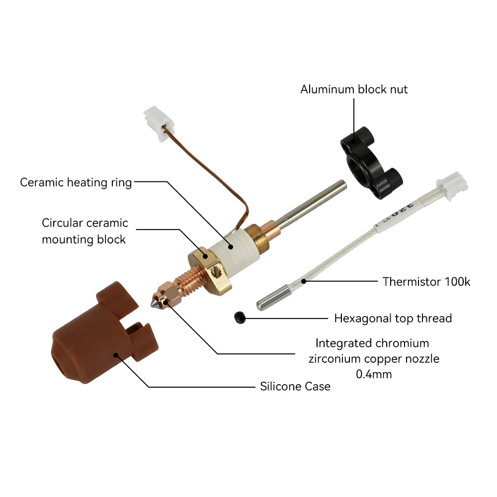 Dla Creality K1C k1 Max Hotend Zestaw ceramicznych bloków grzewczych Części do drukarek 3D Zestaw dysz do szybkiej wymiany Odporność na rozbijanie