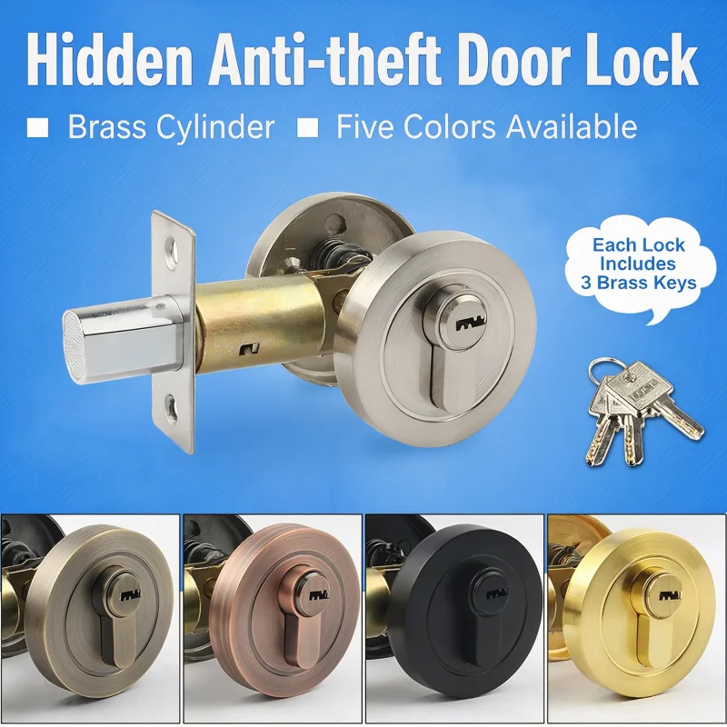 Round Invisible Deadbolt Lock, Indoor Wooden Door Auxiliary Lock, Single/Double Side Hidden Lock for Passage Bedroom Door