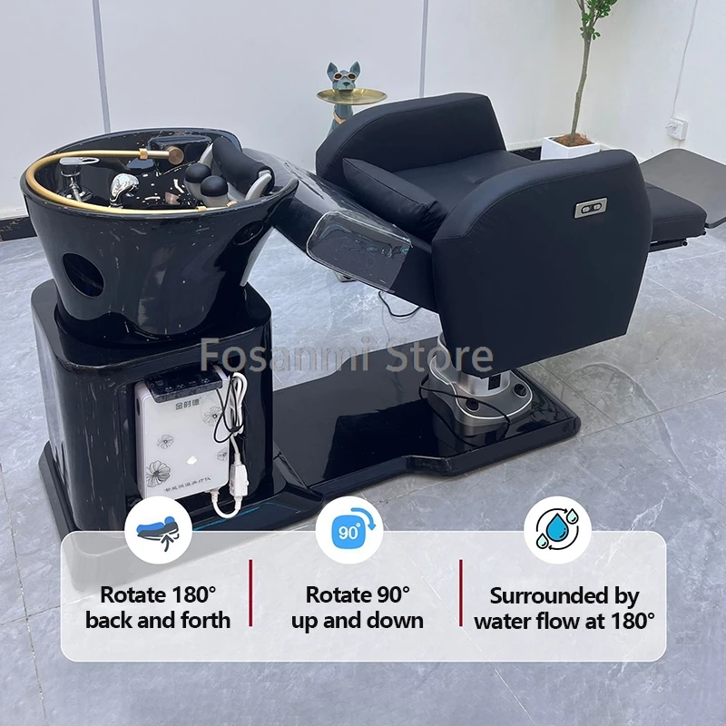 Luxury Electric Shampoo Chair With Ceramic Integrated Shampoo Basin Multifunctional Rotation Shampoo Chair Set For Hair Salon